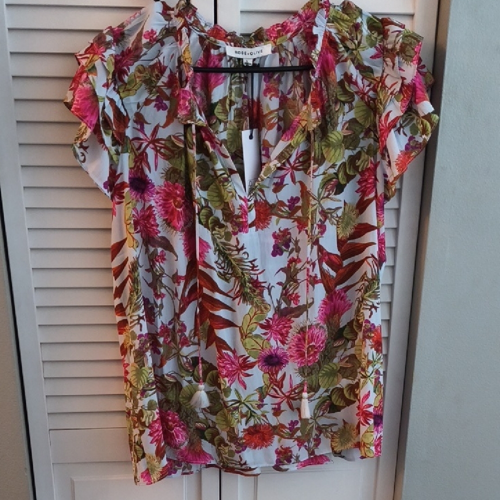 Rose & Olive Vibrant Floral Blouse - Pink and Green